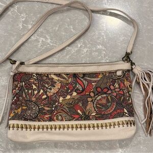 Sakroots Artist Circle Floral Crossbody Bag White Leather